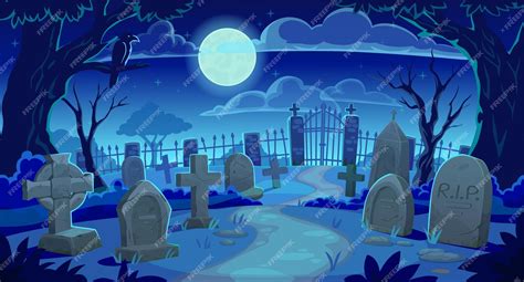 Premium Vector | Cemetery landscape graveyard and tombstones