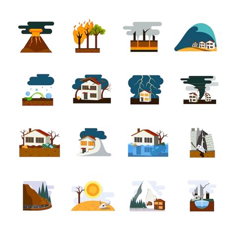 Premium Vector | World worst natural disasters symbols flat pictograms collection with ...