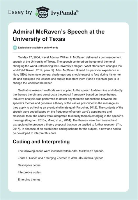 Admiral McRaven's Speech at University of Texas - 1380 Words ...