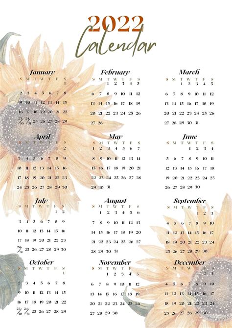 2022 Yearly Calendar Planner Printable 2022 Planner 2022 Calendar ...