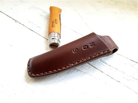 Leather knife sheath. Opinel leather sheath. Vegetable tanned.