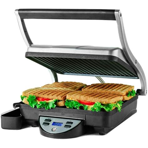 Ovente 4 Slice Electric Indoor Panini Press Grill with Non-Stick Double Flat Cast Iron Cooking ...