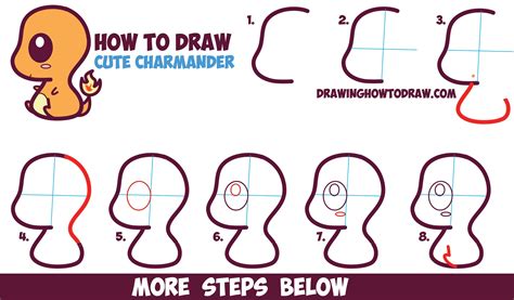 How to Draw Cute / Kawaii / Chibi Charmander from Pokemon in Easy Step by Step Drawing Tutorial ...