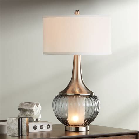 360 Lighting Courtney Modern Table Lamp 28 1/2" Tall Fluted Smoked Glass with Nightlight White ...