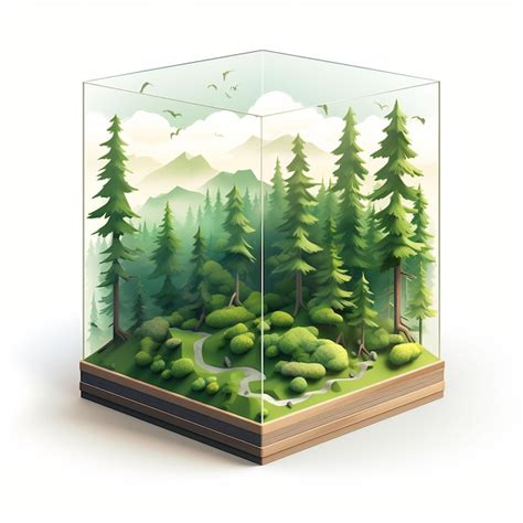 Premium AI Image | a glass case with trees and a forest on it.