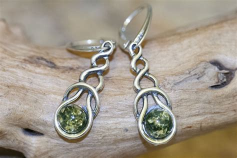 Green Amber Earrings in a Sterling Silver. Large silver earrings ...