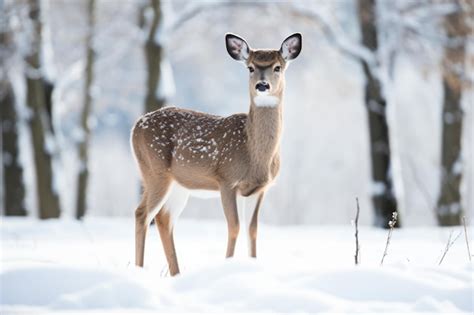 Premium AI Image | a deer standing in the snow in a forest