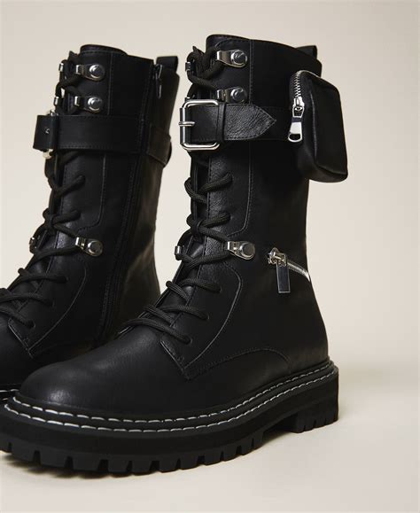 Combat boots with zip and side pocket Woman, Black | TWINSET Milano