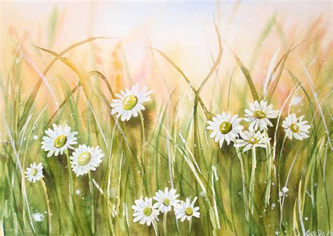 Daisy Painting Wildflower Art Daisies Field Watercolor Daisies Artwork ...