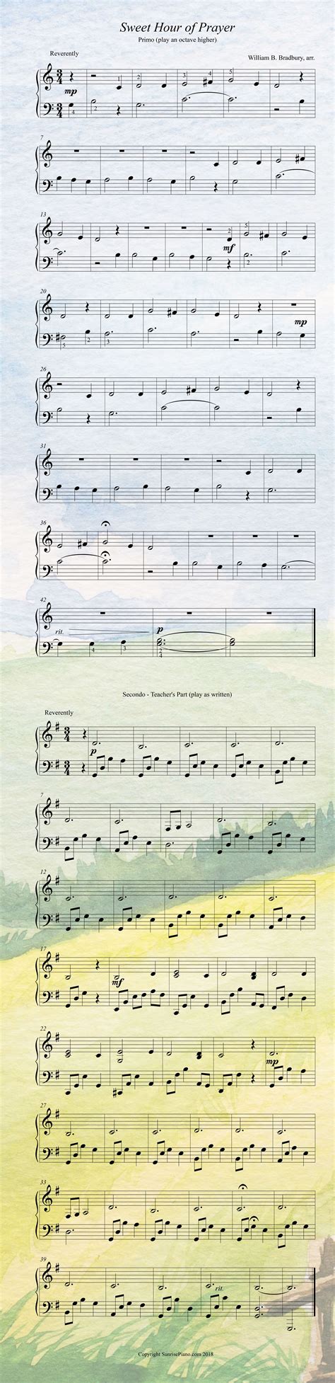 Sweet Hour of Prayer - Elementary Piano Sheet Music