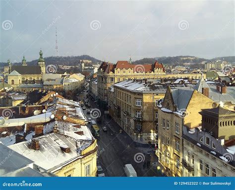 Center of Lviv, old town editorial photography. Image of street - 129452322