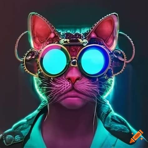 Cyberpunk steampunk cat wearing sunglasses