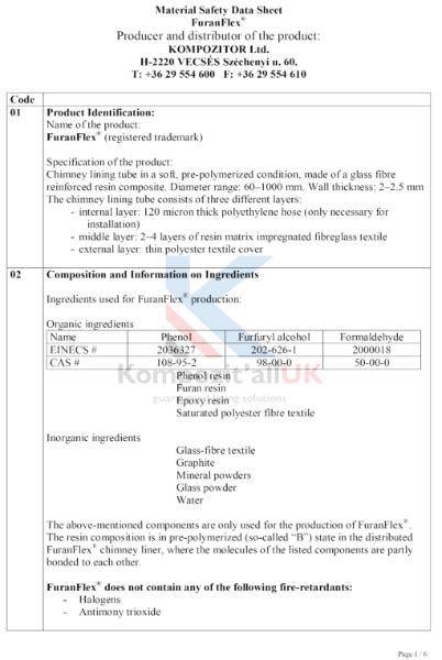 FuranFlex Material Safety Data Sheet | Kompozit'All UK | NBS Source