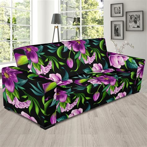 Bright Purple Floral Pattern Sofa Slipcover – JorJune