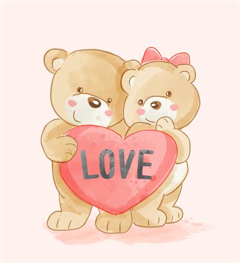 Bear couple with love heart 695619 Vector Art at Vecteezy