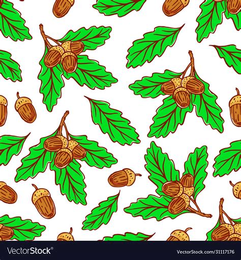 Seamless acorns and oak leaves Royalty Free Vector Image