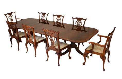 Regency Mahogany Dining Table with Chippendale Chairs, Set of 9 | Chairish