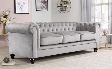 Hampton Grey Velvet 3 Seater Chesterfield Sofa | Furniture Choice