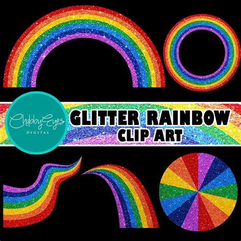 Glitter Rainbow Clip Art Colorful Rainbow Glitter Glitter | Etsy