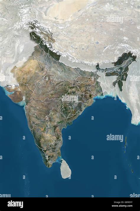 Satellite view of India with administrative boundaries and mask ...