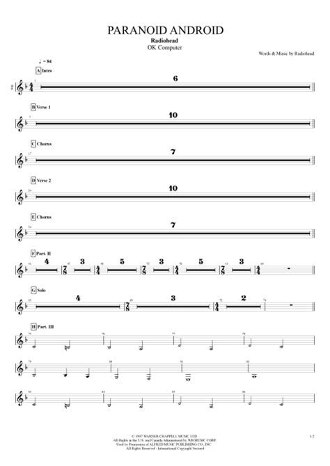 Paranoid Android Tab by Radiohead (Guitar Pro) - Full Score | mySongBook