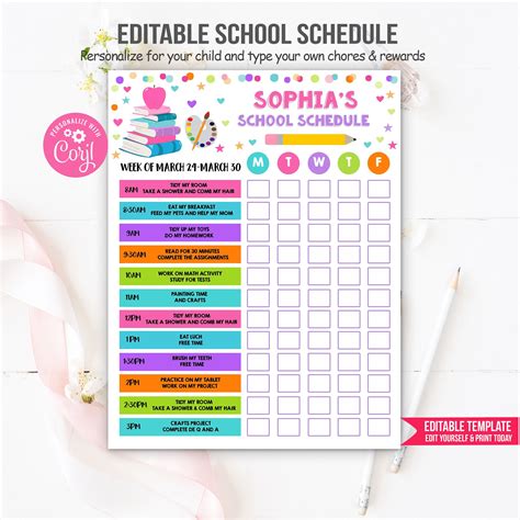 Editable Home School Schedule Homeschool Schedule Daily Routine Homework Chart Template Planner ...