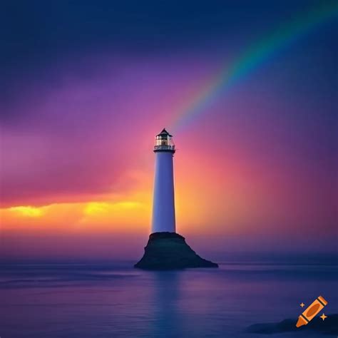 Rainbow sky and lighthouse