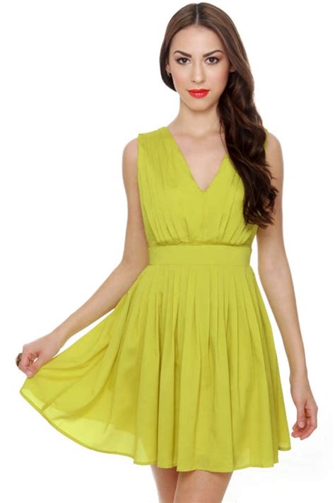 Cute Lime Green Dress - Pleated Dress - $50.00