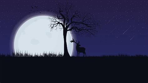 Night landscape with large moon 1211718 Vector Art at Vecteezy