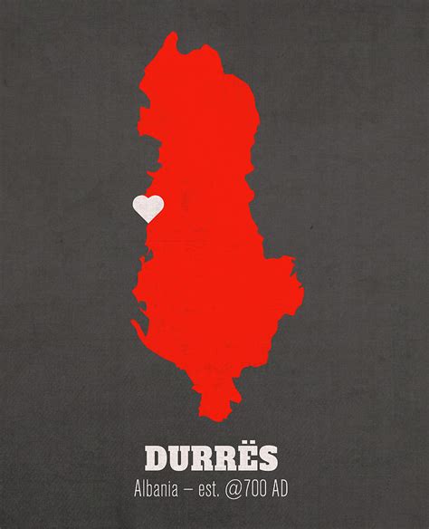 Durres Albania Founded Date City Heart Map Mixed Media by Design Turnpike | Pixels