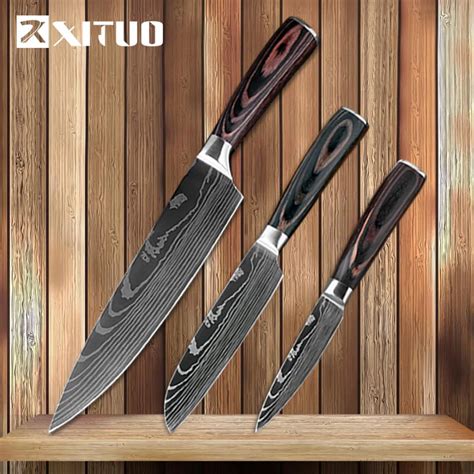 XITUO Chef Essential 3 Piece Knife Set Stainless Steel Kitchen Knives Cooking Knife Sets High ...