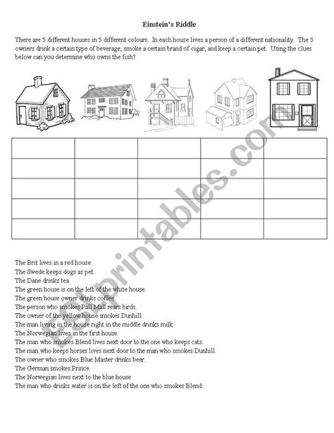 Einstein's Riddle: Detective-Style Logic Activity - All Esl - Printable ...