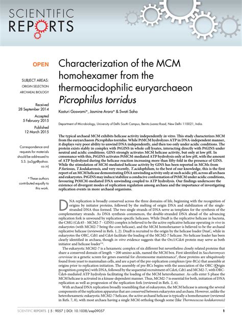 (PDF) Characterization of the MCM homohexamer from the thermoacidophilic euryarchaeon ...