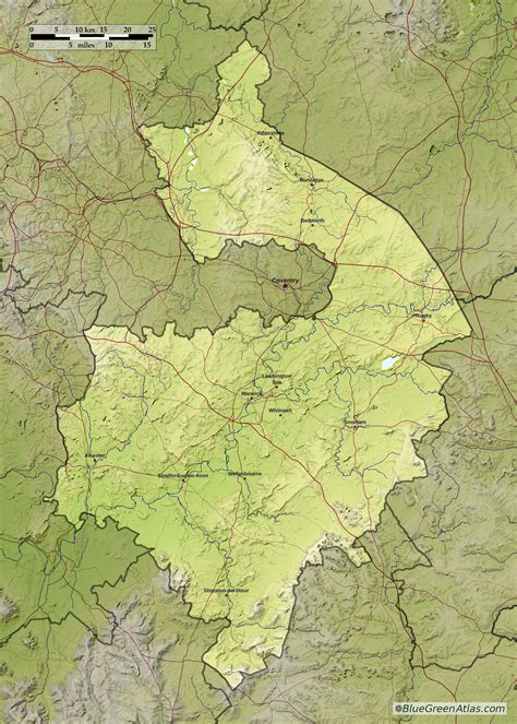 Blue Green Atlas - Free relief map of England - West Midlands ...