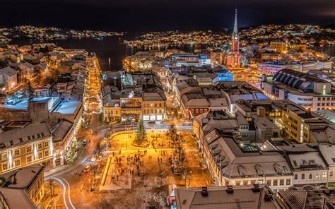 Download wallpapers Arendal, Trinity Church, evening, winter, Arendal panorama, Arendal ...