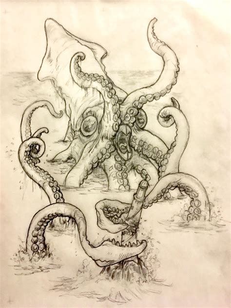 Kraken tattoo design, commissioned by a friend : r/drawing