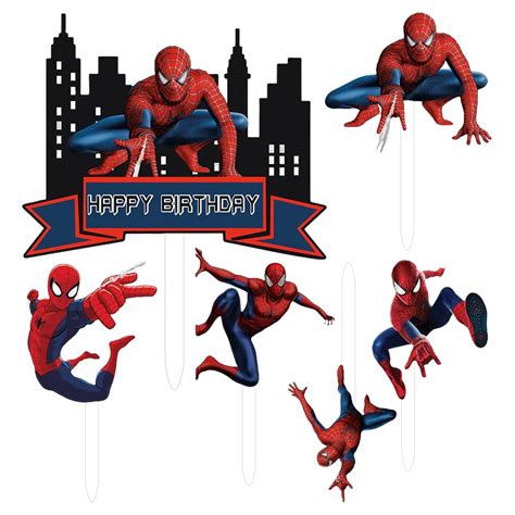 Buy 6Pc Acrylic Birthday Cake For Spiderman, Birthday Cake Topper Kids ...