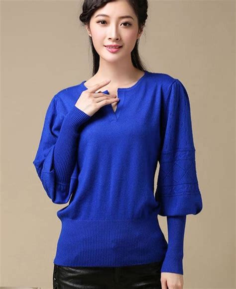 Women's Sweater Cashmere Casual Oversized Wool Lantern Sleeve Knitted ...