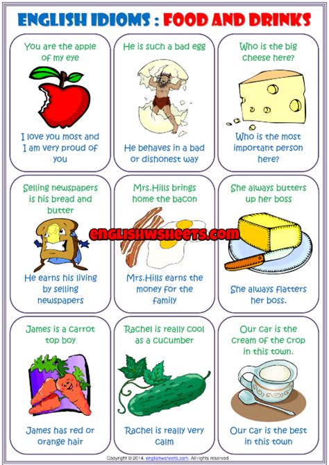 English Idioms ESL Study Cards About Food and Drinks