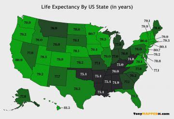 Life Expectancy By US State Map - Tony Mapped It