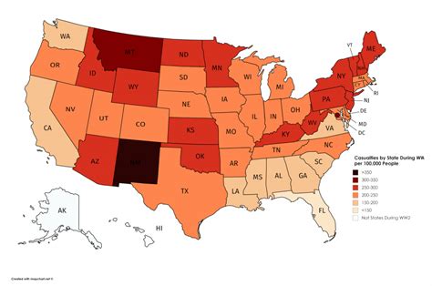 Casualties by U.S State During World War II per 100,000 People - Vivid Maps