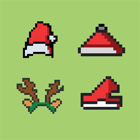 Pixel art Christmas hat and Santa hat Festive Christmas 8bit game item 9258399 Vector Art at ...