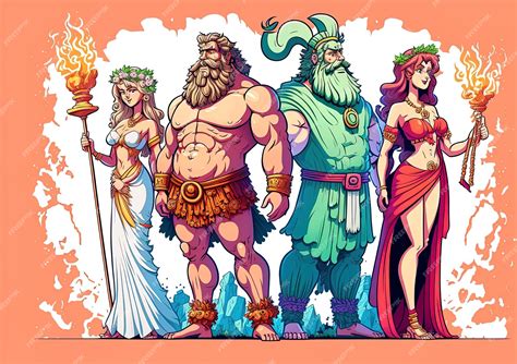 Premium AI Image | A pair of horizontal cartoons of the Greek gods including Dionysus Zeus ...