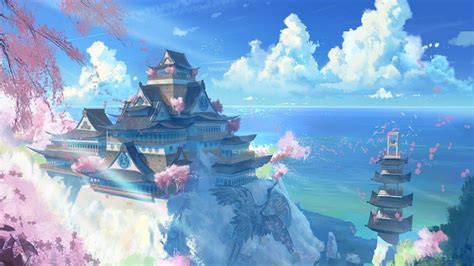 1366x768 Japan Temple Scenery Anime Manga Wallpapers | Free Computer ...