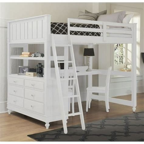 Pemberly Row Full Kids Wood Loft Bunk Bed with Desk and Dresser in ...