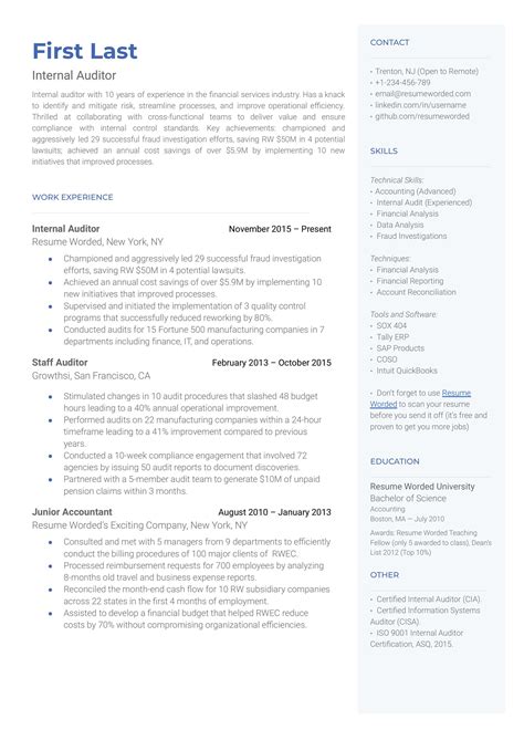 2 Internal Audit Resume Examples for 2024 | Resume Worded