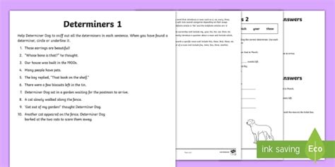 Determiners Worksheet / Worksheet (teacher made) - Twinkl