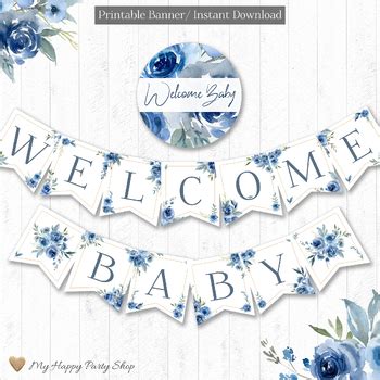 Baby Shower Banner, Welcome Baby Boy Banner, Roses Theme, PRINTABLE