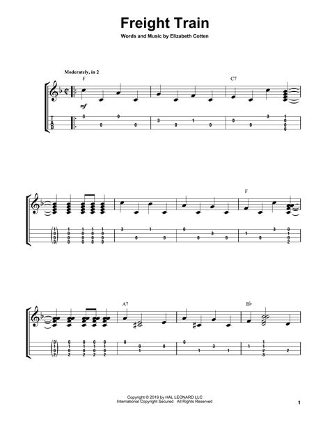 Freight Train by Elizabeth Cotten Sheet Music for Easy Ukulele Tab at Sheet Music Direct