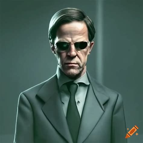 Satirical depiction of mark rutte as mr. smith from the matrix on Craiyon